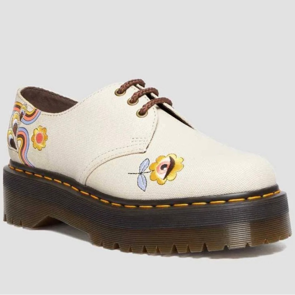 Dr. Martens Vegan 1461 Retro Ray Canvas Embroidered Platform Shoes US Women's 8